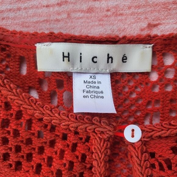 Anthropologie Hiche Burnt Orange‎ 3/4 Sleeve Crochet Boho Shift Dress Size XS - Picture 7 of 7